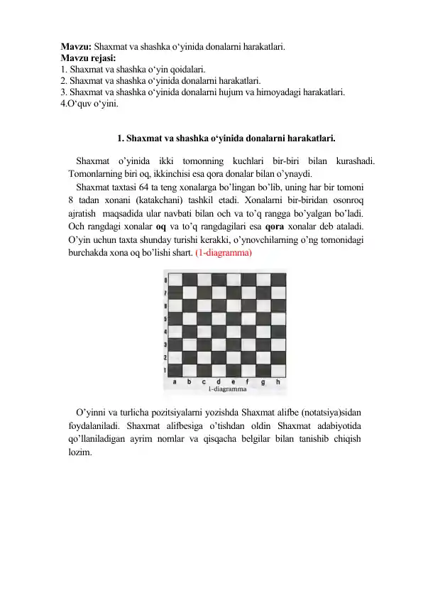 Shaxmat va shashka o‘yinida donalarni harakatlari