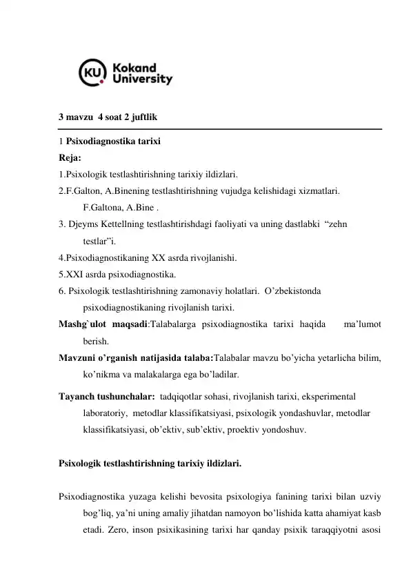 Psixodiagnostika tarixi bo‘yicha taqdimot