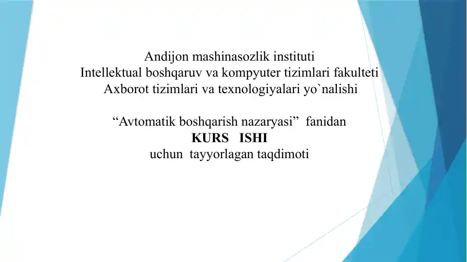 Avtomatik Boshqarish Nazariyasi