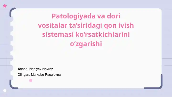 Qon ivish tizimlari va uning ko'rsatkichlariga kirish