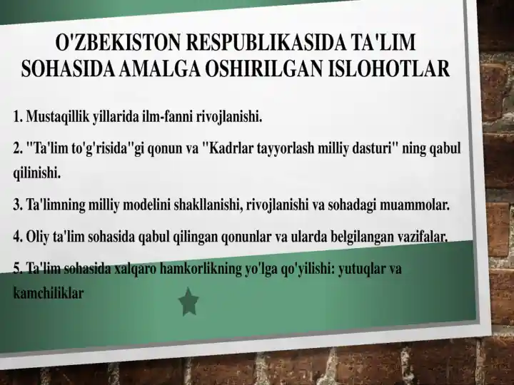 Ta'lim sohasida amalga oshirilgan islohotlar