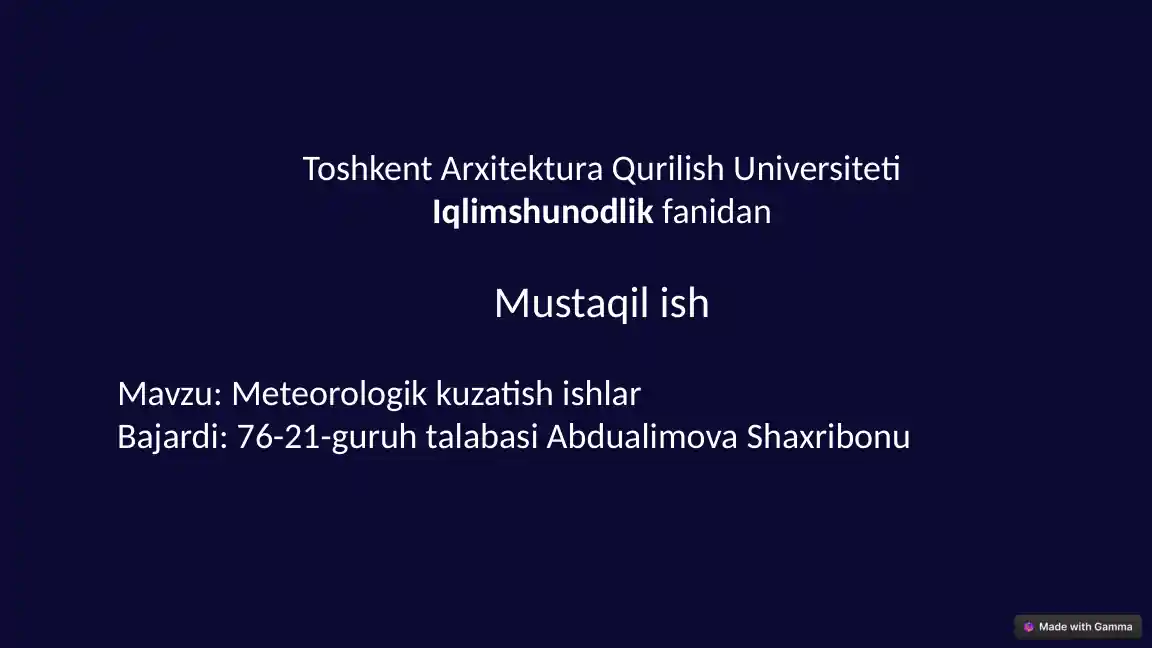 Meteorologik Kuzatish Ishlari: Kirish