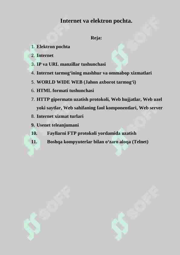 Internet va elektron pochta.