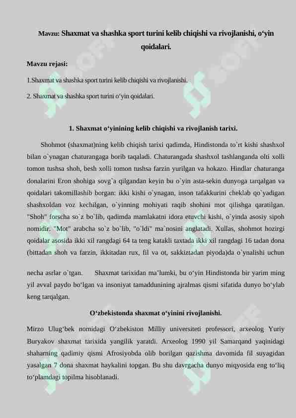 Shaxmat va shashka sport turini kelib chiqishi va rivojlanishi, o‘yin qoidalari