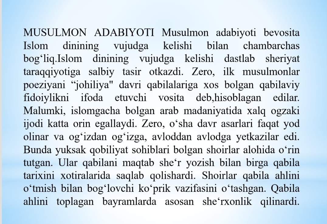 Musulmon adabiyotining g‘oyaviy motivlari