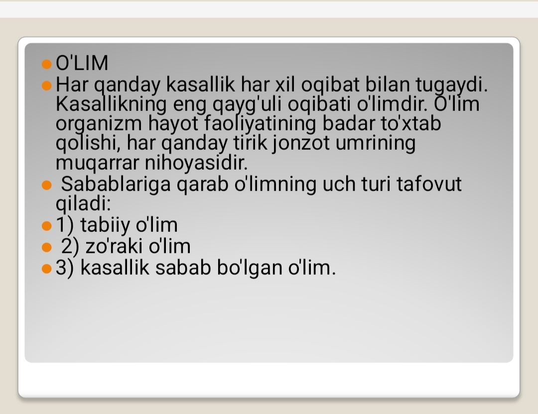 O’lim haqida tushuncha