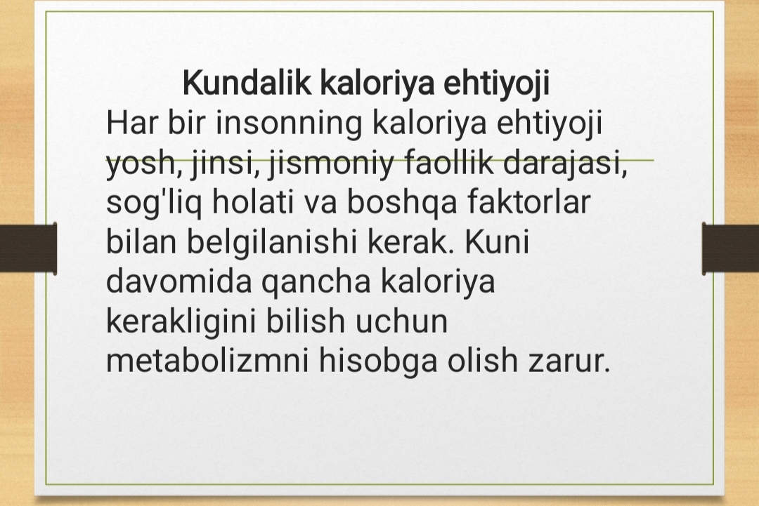 Shaxsiy ovqatlanish adekvatligini tekshirish va baholash.