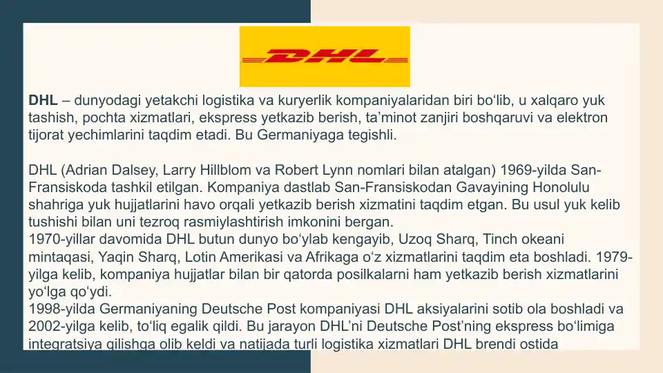 Global logistics , logistika kompaniyalari