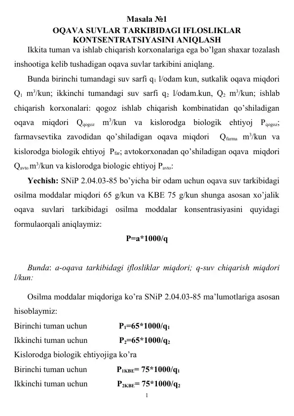 OQAVA SUVLAR TARKIBIDAGI IFLOSLIKLAR KONTSENTRATSIYASINI ANIQLASH