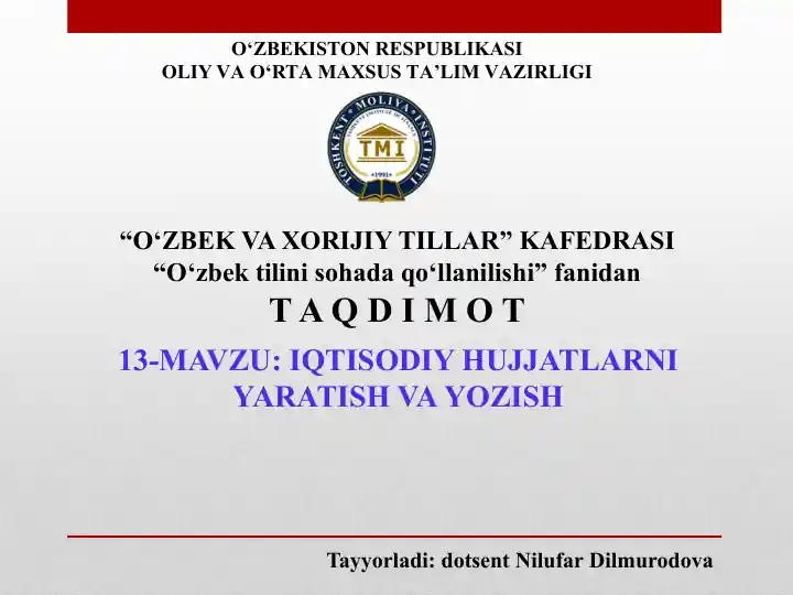 IQTISODIYHUJJATLARNIYARATISH VAYOZISH