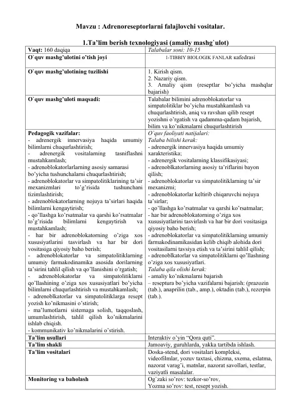Adrenoreseptorlarni falajlovchi vositalar