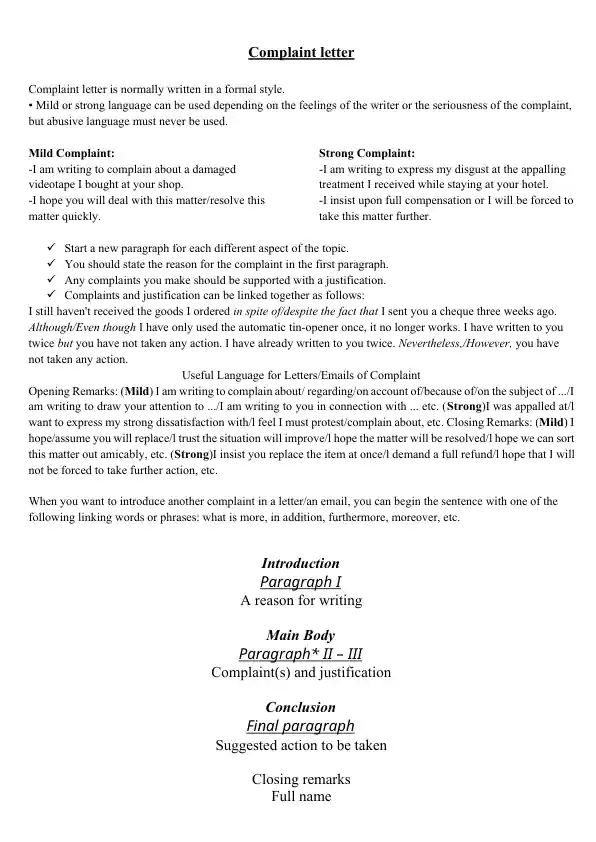 Complaint letter