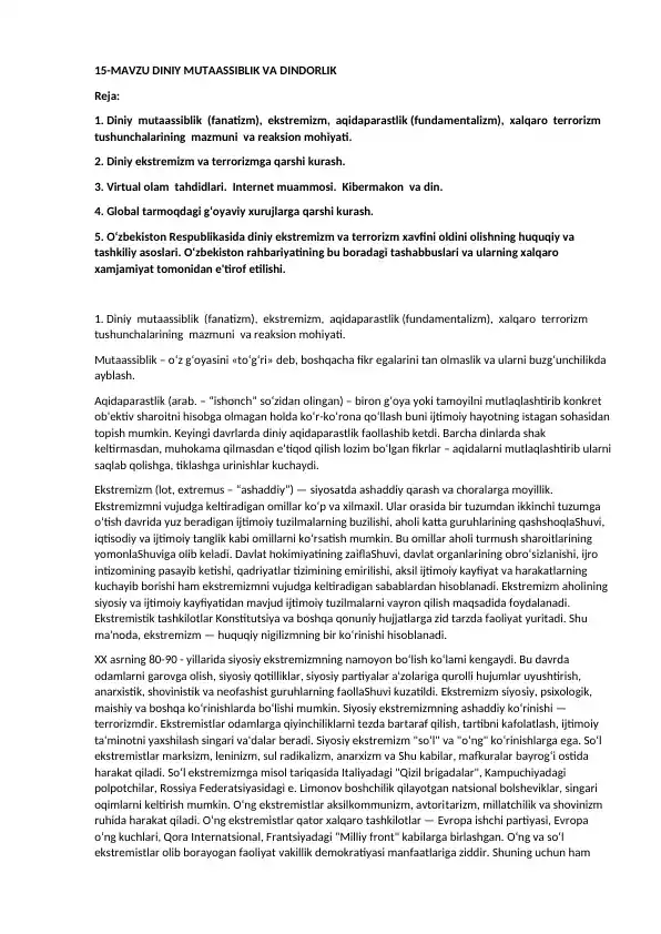 Diniy Mutaassiblik va Dindorlik