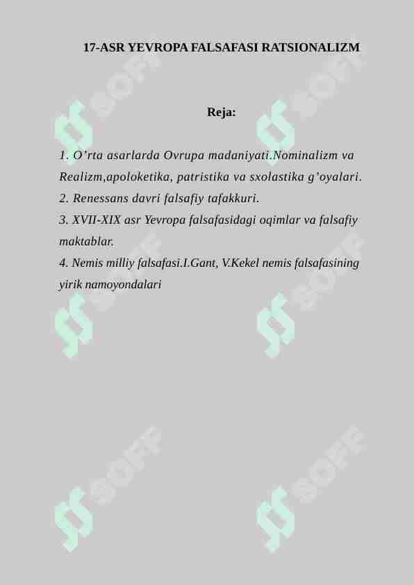 17-asr yevropa falsafasi ratsionalizm