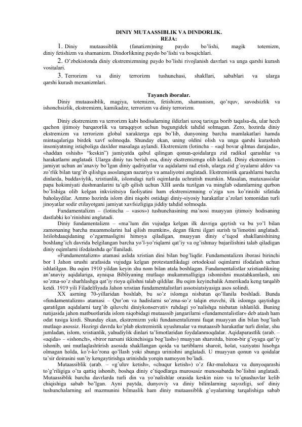 Diniy Mutaassiblik va Dindorlik