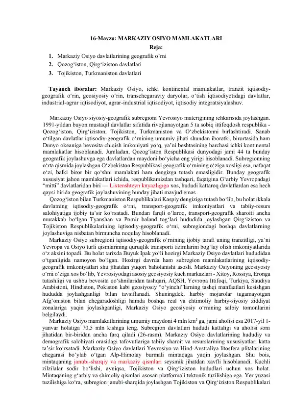 Markaziy Osiyo Mamlakatlari