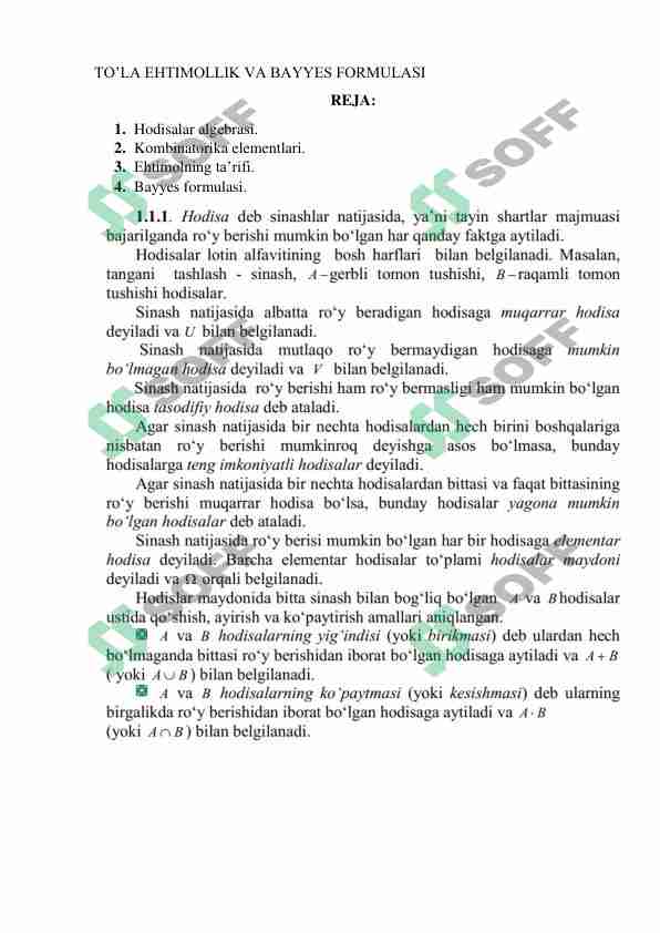 TO’LA EHTIMOLLIK VA BAYYES FORMULASI