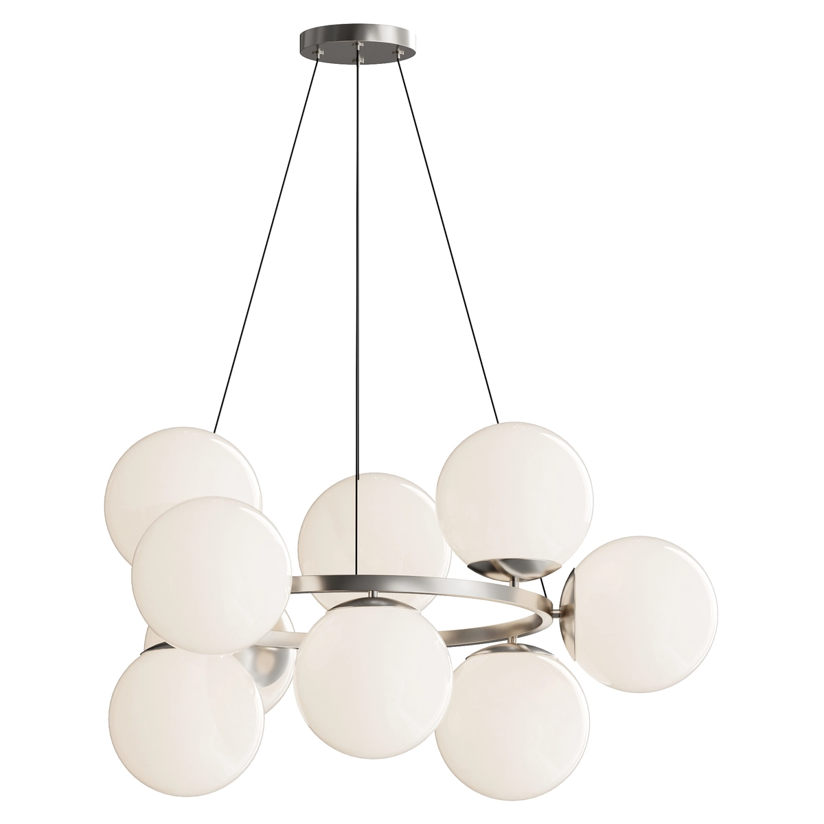 MyFar Aerton Nickel White Glass Molecule Chandelier 9 Light