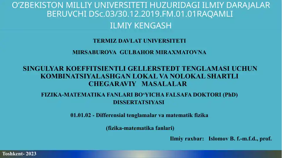 Singulyar Koeffitsientli Gellerstedt Tenglamasi Uchun Kombinatsiyalashgan Lokal va Nolokal Shartli Chegaraviy Masalalar