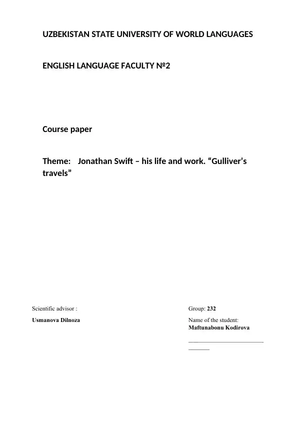 Jonathan Swift – his life and work. “Gulliver’s travels”
