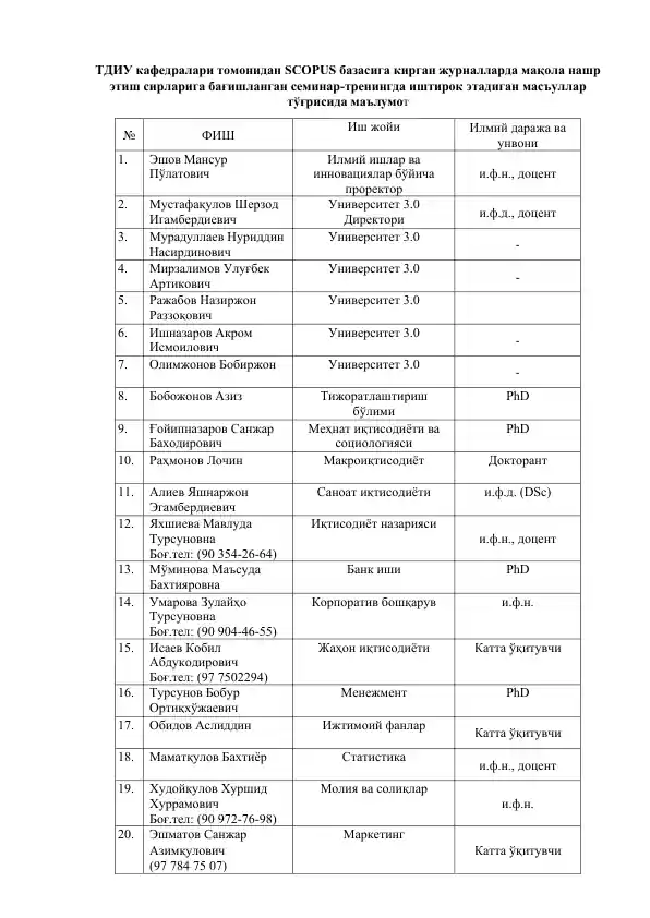 SCOPUS базасига кирган журналларда мақола нашр этиш сирлари семинар-тренинги