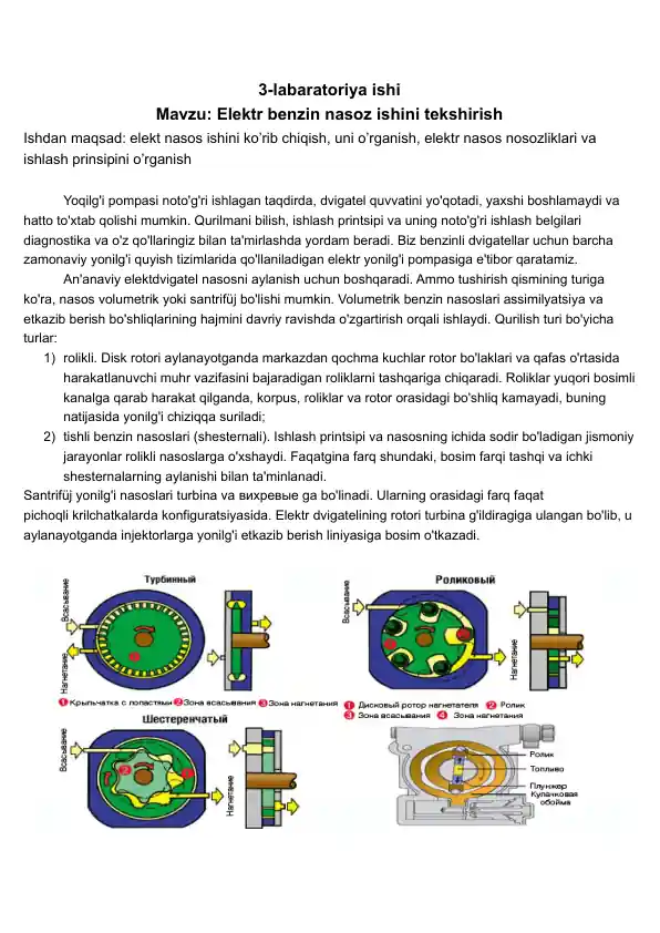 Elektr benzin nasoz ishini tekshirish