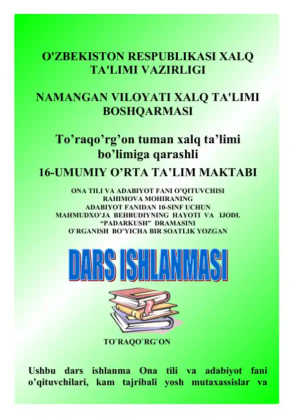 Mahmudxo’ja behbudiyning hayoti va ijodi "Padarkush"