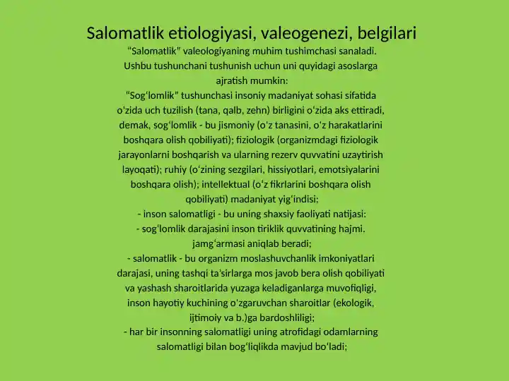 Salomatlik etiologiyasi