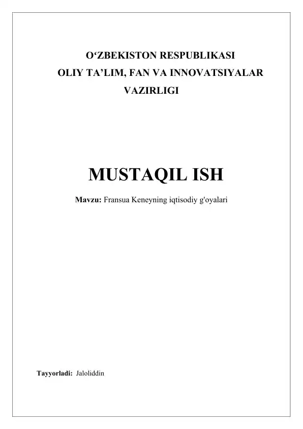 Fransua Keneyning iqtisodiy g'oyalari