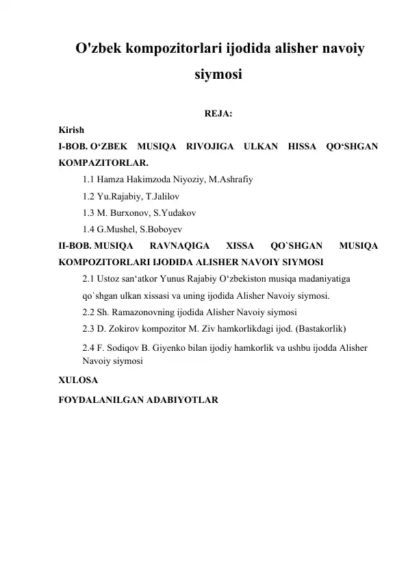 O'zbek kompozitorlari ijodida Alisher Navoiy siymosi