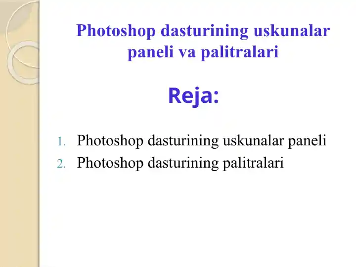 Photoshopdasturining uskunalar paneli