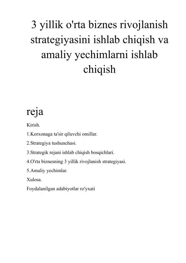 O'rta Biznes Rivojlanish Strategiyasi