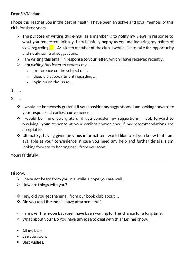 Club Membership Feedback Email Template