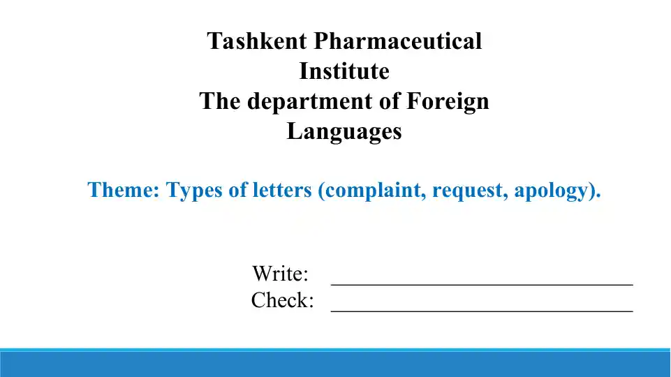 9.2. Types of letters (complaint, request, apology). Taqdimot 12 bet