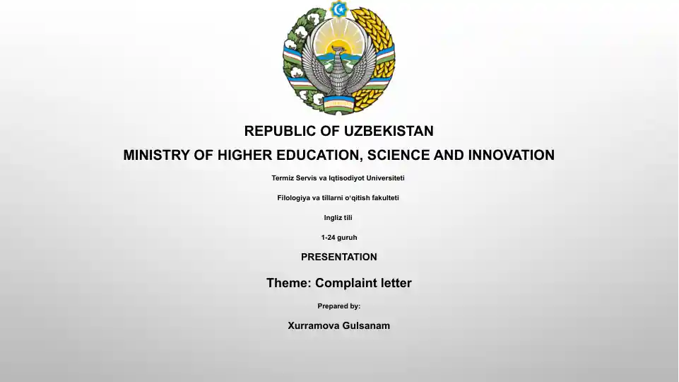 Presentation on Complaint Letter