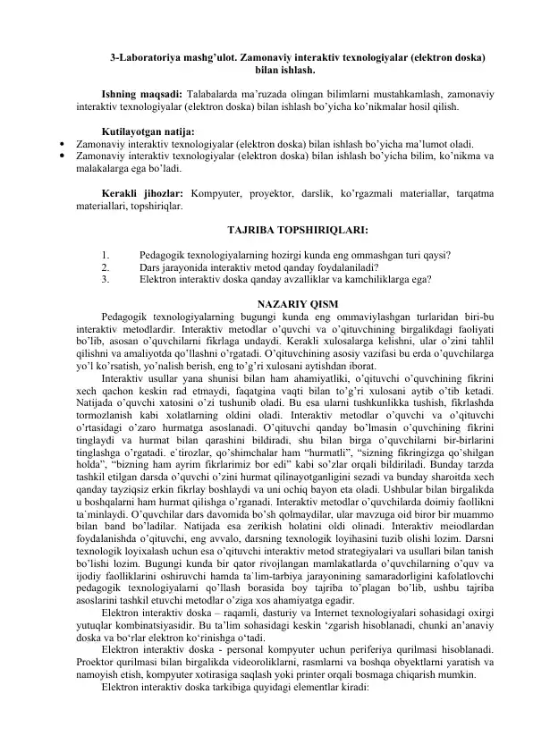 Zamonaviy interaktiv texnologiyalar (elektron doska) bilan ishlash