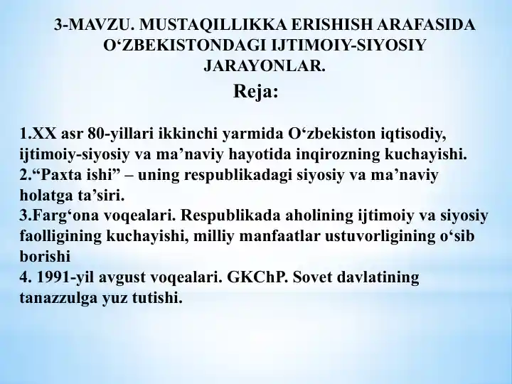 O‘zbekistondagi Ijtimoiy-Siyosiy Jarayonlar