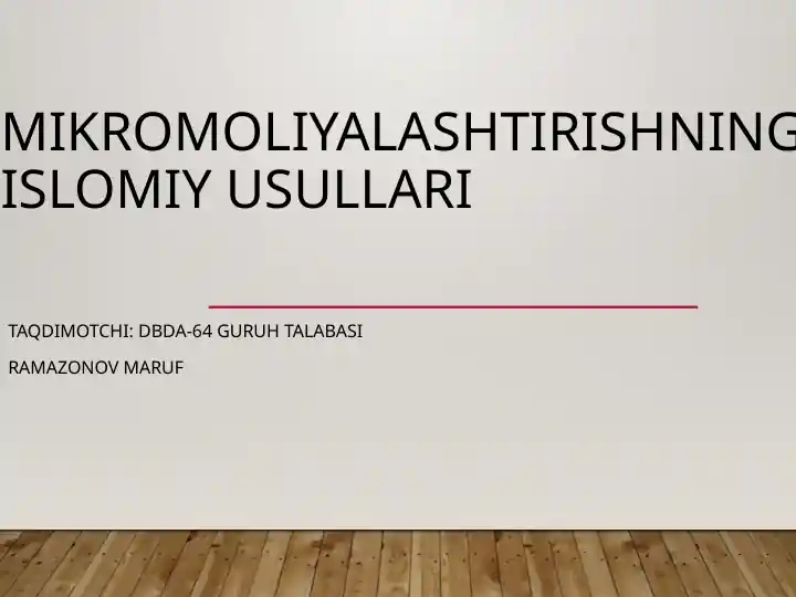 Mikromoliyalashtirishning Islomiy Usullari
