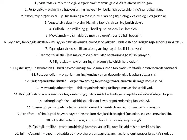 Mavsumiy fenologik oʻzgarishlar