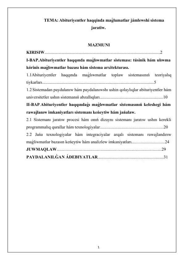 Abituriyentler haqqında maǵlumatlar jámlewshi sistema