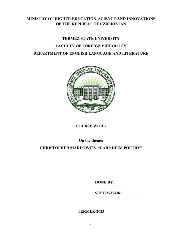 CHRISTOPHER MARLOWE’S “CARP DIEM POETRY”