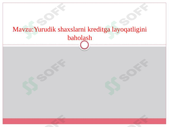 Yurudik shaxslarni kreditga layoqatligini baholash