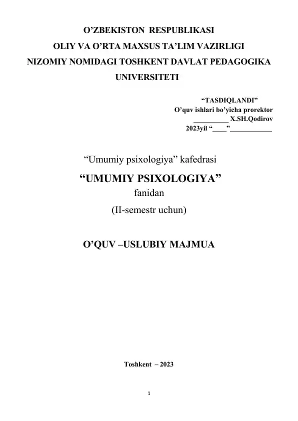 "YOSH PSIXOLOGIYASI" O‘QUV-USLUBIY MAJMUA