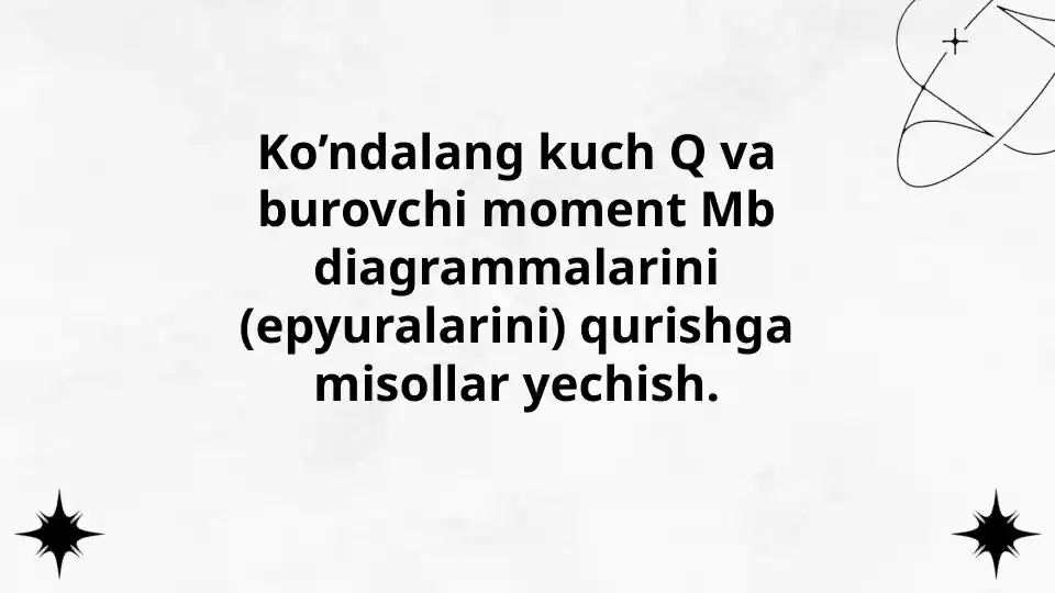 Ko’ndalang kuch va burovchi moment diagrammalari(epyuralar)
