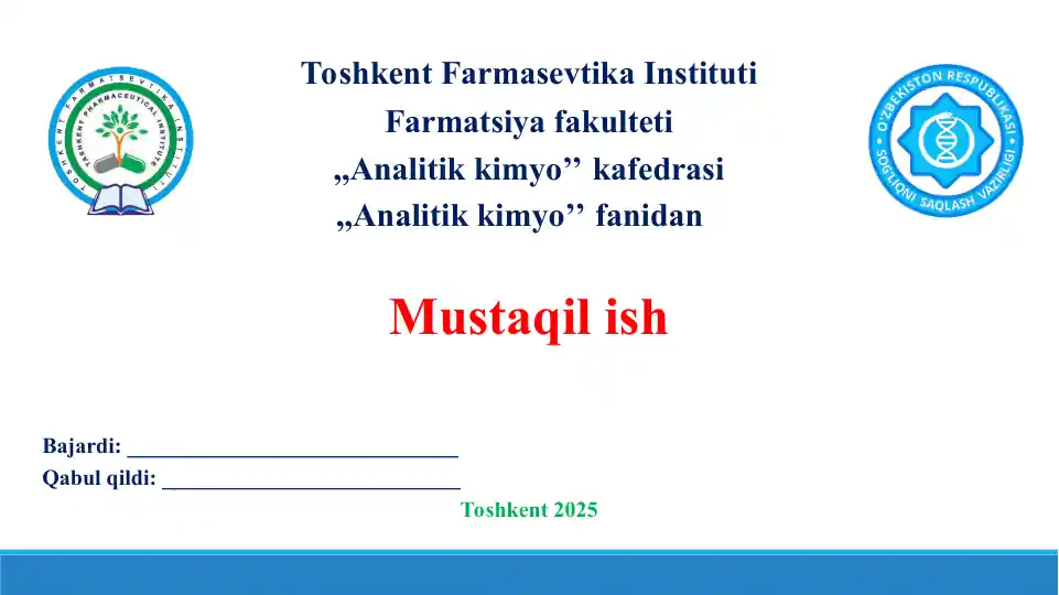 Yodatometriya titrlash usulida qaytaruvchilar va farmasevtik preparatlarni miqdorlarini aniqlash usullari. Taqdimot 18 bet