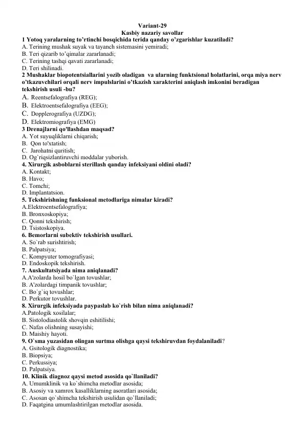 Kasbiy nazariy savollar