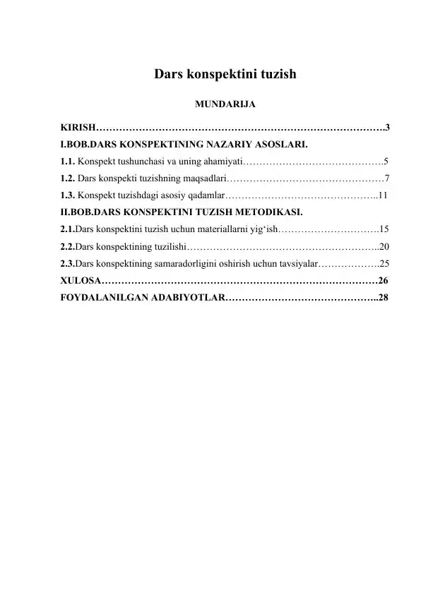 Dars konspektini tuzish