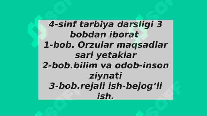 4-sinf tarbiya darsligi 3 bobdan iborat