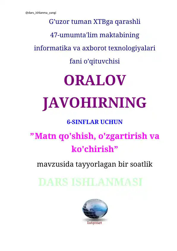 Matn qo'shish, o'zgartirish va ko'chirish dars ishlanmasi