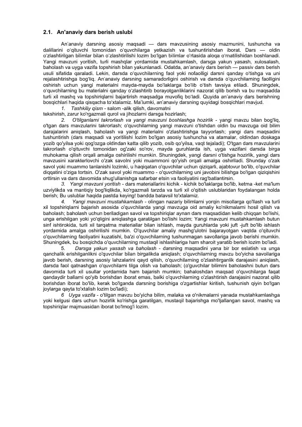 An'anaviy dars berish uslubi